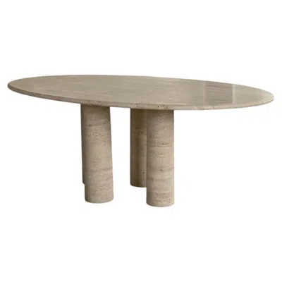 Pre-owned Mario Bellini Made-to-order Filled Travertine Oval Dining Table In The Style Of  In Brown