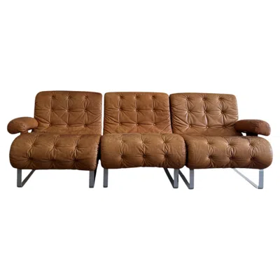 Pre-owned Mario Bellini Mid Century Space Age 3 Section Tan Leather Modular Sofa By Luigi Colani For Cor In Brown