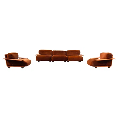 Pre-owned Mario Bellini Midcentury Brown Velvet Pianura Living Room Set For Cassina, 1970