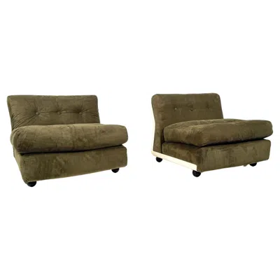 Pre-owned Mario Bellini Mid-century Modern Pair Of "amanta" Armchairs By , 1960s In Brown