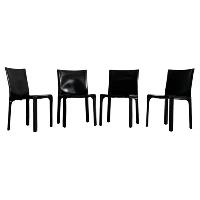 Pre-owned Mario Bellini Model 412 "cab" Dining Chairs For Cassina, Black Leather, Set Of 4