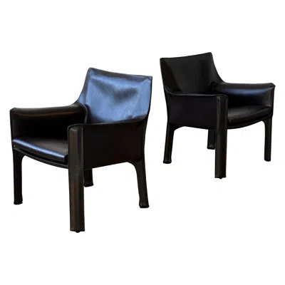 Pre-owned Mario Bellini Model 414 Cab Lounge Chairs By  For Cassina In Black