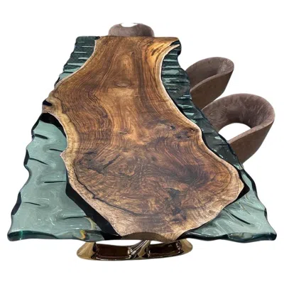 Pre-owned Mario Bellini Modern Ultra Clear Epoxy Resin Meeting Table - Live Edge Wood Dining Table In Brown