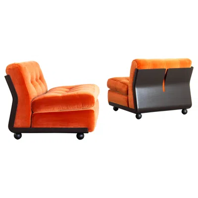Pre-owned Mario Bellini Newly Pierre Frey Upholstered Amanta Lounges By  For B&b Italia In Orange