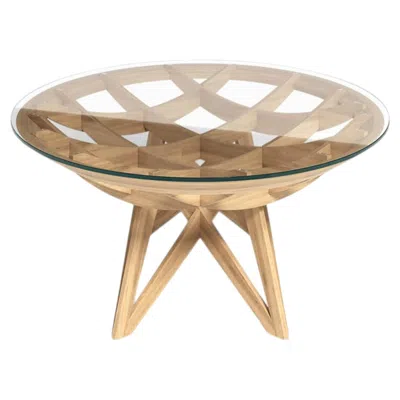 Pre-owned Mario Bellini Opera Round Oak And Tempered Glass Dining Table By  For Meritalia In Brown