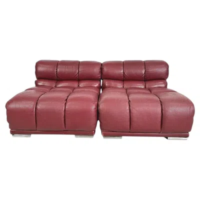 Pre-owned Mario Bellini Pair Low Deep Red Leather Slipper Puffy Lounge Chair Without Arms Made In Italy