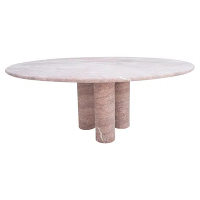 Pre-owned Mario Bellini Red Travertine Round Dining Table With Column Legs In Style Of