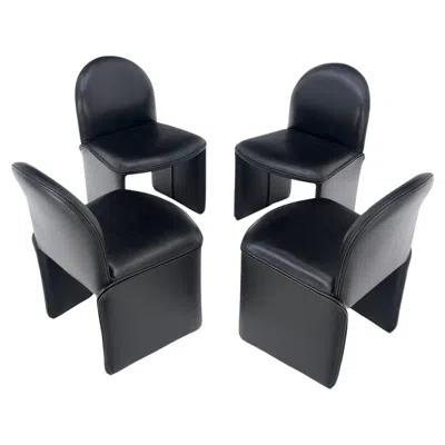 Pre-owned Mario Bellini Set 4 Italian Mid Century Modern Black Leather Dining Chairs Bellini Style Mint!