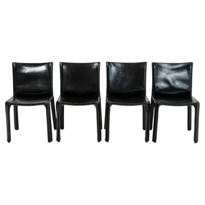 Pre-owned Mario Bellini Set Of 4  For Cassina Cab Chairs Model 412, Black Leather, 1980s