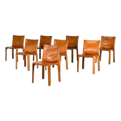 Pre-owned Mario Bellini Set Of 8 Cab 412 Chairs By , Original Patinated Cognac Leather In Brown
