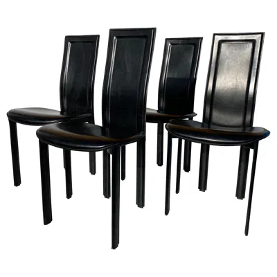 Pre-owned Mario Bellini Set Of Four Black Leather Chairs By Cattelan Italia