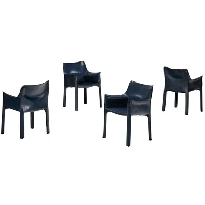 Pre-owned Mario Bellini Set Of Four 'cab 413' Dining Chairs In Unusual Dark Blue Leather