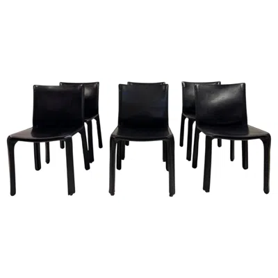 Pre-owned Mario Bellini Set Of Six Black Leather Cab 412 Dining Chairs By  For Cassina