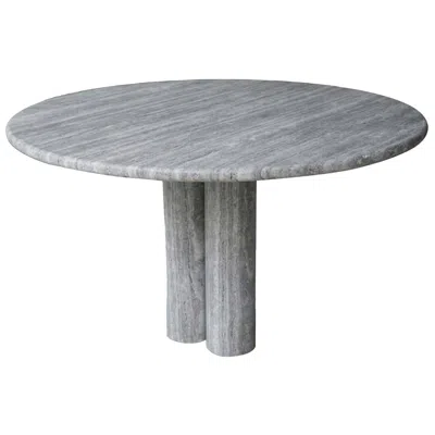 Pre-owned Mario Bellini Silver Travertine Round Dining Table, In The Style Of 1970