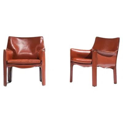Pre-owned Mario Bellini Stunning & Early Leather Cab 414 Dining Chair By  For Cassina Italy In Brown