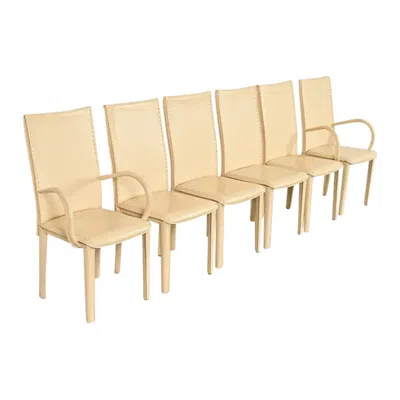 Pre-owned Mario Bellini Style Italian Modern Leather Wrapped Dining Chairs, Set Of Six In Orange
