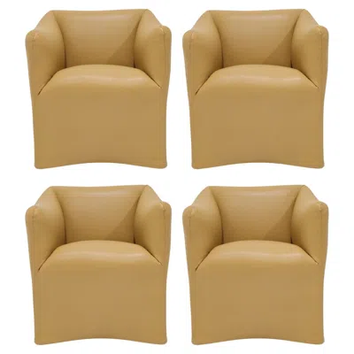 Pre-owned Mario Bellini Tentazione Armchair In Maharam Leather, Set Of Four In Brown