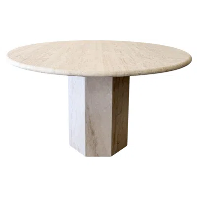 Pre-owned Mario Bellini Vintage 1980s Round Travertine Dining Table With Hexagonal Pedestal Base In Sand