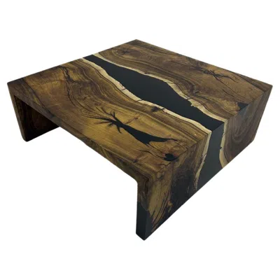 Pre-owned Mario Bellini Waterfall Design Wood Epoxy Resin Table - 200 Years Hackberry Wood Coffee Table In Brown