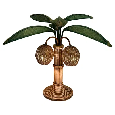 Pre-owned Mario Lopez Torres Rattan And Wicker Palm Tree Table Lamp, 1970s United States In Brown