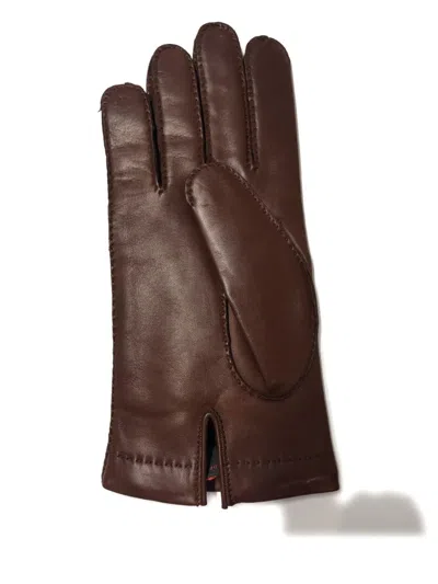 Mario Portolano Leather Stitched Gloves In Brown