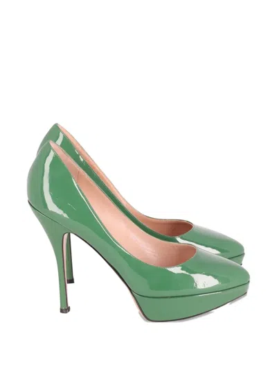 Pre-owned Mario Valentino Vintage Platform Leather Pumps In Green