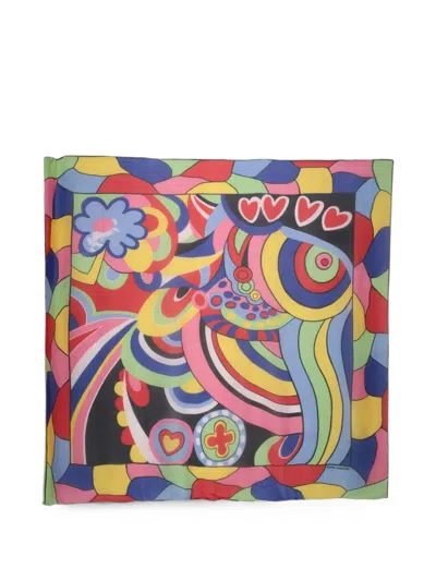 Pre-owned Mario Valentino Vintage Pop Art-print Scarf In Blue