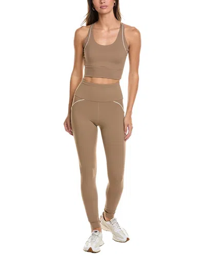 Marion 2pc 26in Racerback Sports Bra & High Waist Legging Set In Brown