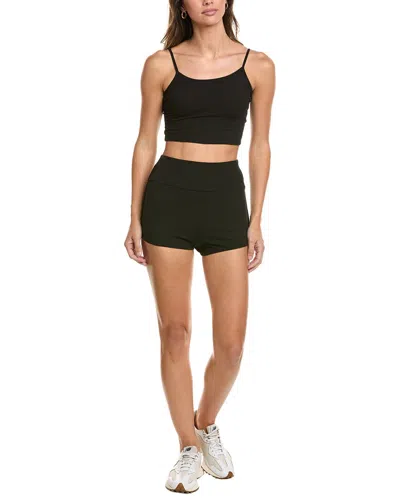 Marion 2pc 2in Crop Top & Ruched Biker Short Set In Black