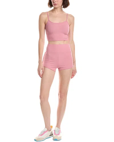 Marion 2pc 2in Crop Top & Ruched Biker Short Set In Pink