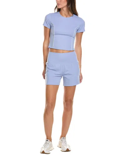 Marion 2pc 4.5in Activewear Crop Top & Racing Short Set In Blue