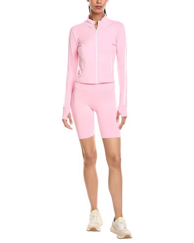 Marion 2pc 5.5in Yoga Fabric Contrast Jacket & Biker Short Set In Pink