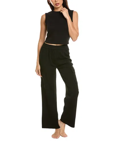 Marion 2pc Air Scuba Crop Tank & Cargo Pant Lounge Set In Black