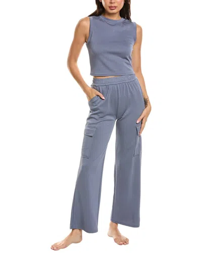 Marion 2pc Air Scuba Crop Tank & Cargo Pant Lounge Set In Blue