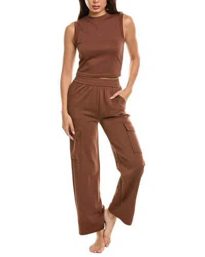 Marion 2pc Air Scuba Crop Tank & Cargo Pant Lounge Set In Brown