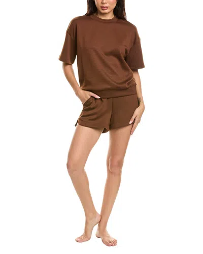 Marion 2pc Banded T-shirt & Short Set In Brown