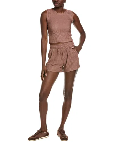 Marion 2pc Crinkle Crop Top & Short Set In Brown