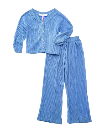Marion Kids' 2pc Crinkle Plisse Top & Pant Set In Blue