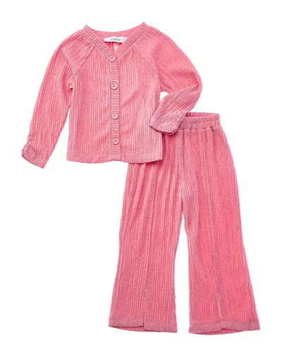 Marion Kids' 2pc Crinkle Plisse Top & Pant Set In Brown