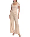 Marion 2pc Crinkle Scoop Neck Top & Pant Set In Brown