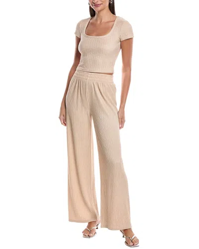 Marion 2pc Crinkle Scoop Neck Top & Pant Set In Neutral