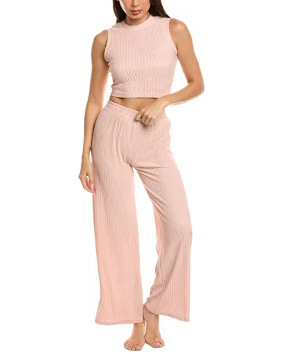 Marion 2pc Crinkled Plisse Lounge Set In Pink