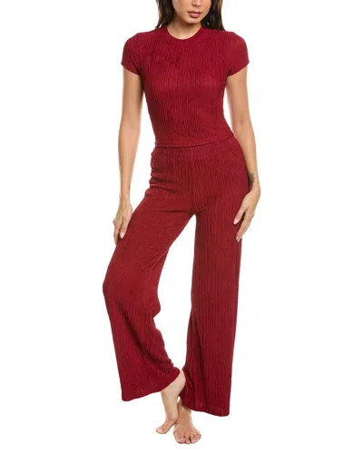 Marion 2pc Crinkled Plisse Lounge Set In Burgundy