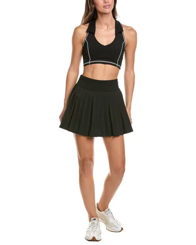 Marion 2pc Crop Polo Sports Bra & Skirt Set In Black