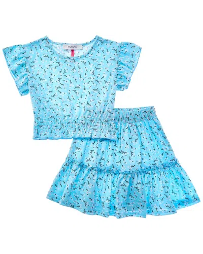 Marion Kids' 2pc Floral Top & Skirt Set In Blue