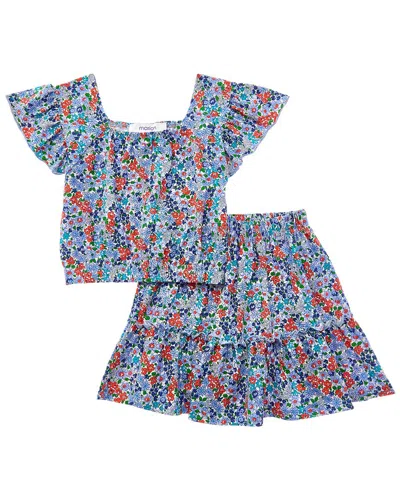 Marion Kids' 2pc Floral Top & Skirt Set In Blue