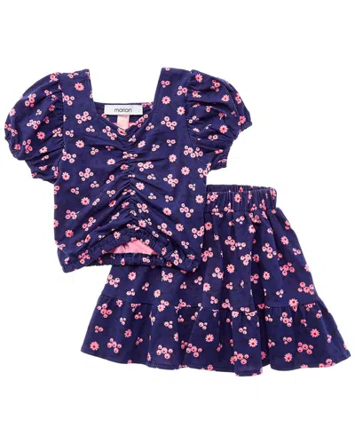 Marion Kids' 2pc Floral Top & Skirt Set In Blue