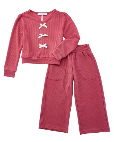 Marion Kids' 2pc Knit Ribbed Top & Pant Set In Brown