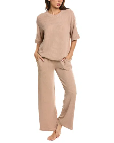 Marion 2pc Raised Rib T-shirt & Pant Set In Neutral