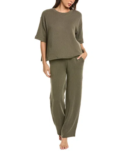 Marion 2pc Raised Rib T-shirt & Pant Set In Green